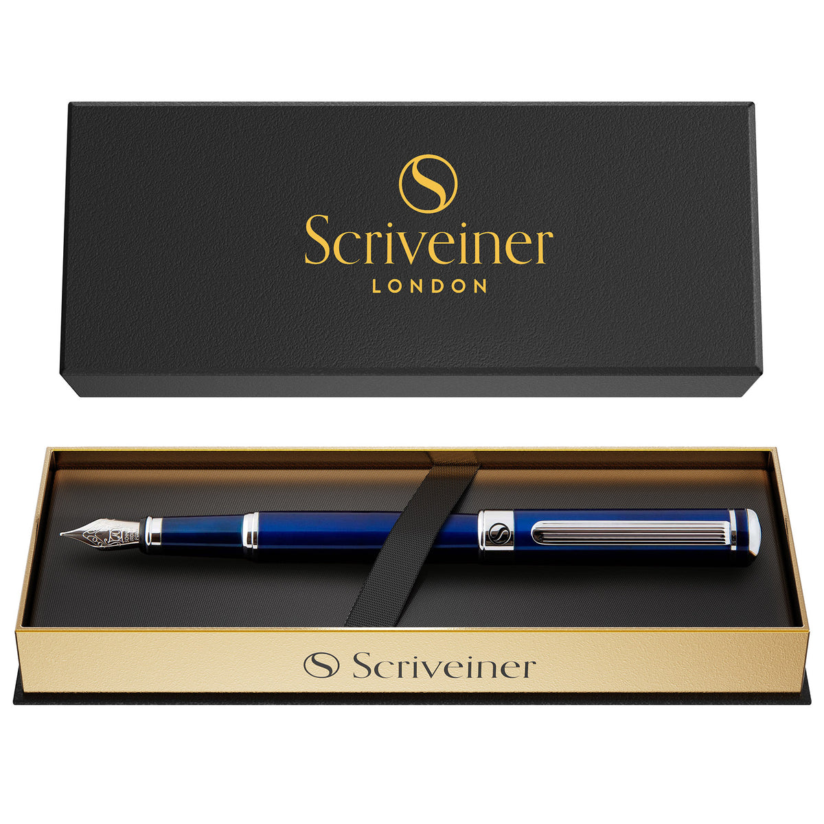 Pluma estilográfica clásica Scriveiner azul medianoche - Punta media