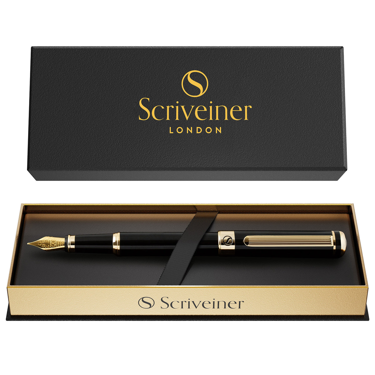 Scriveiner Classic Black Lacquer Fountain Pen - Fine Nib