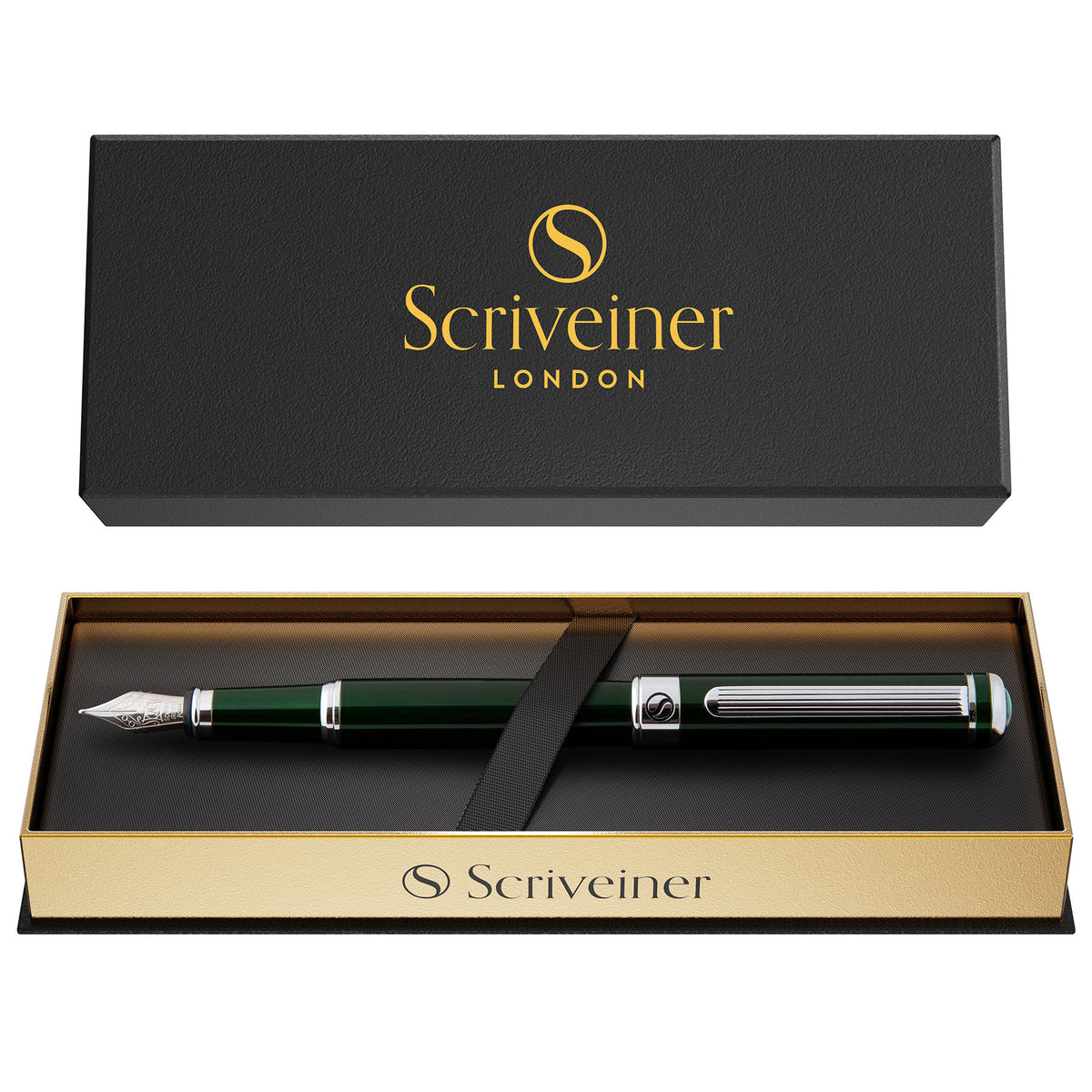 Scriveiner Classic Black Green Fountain Pen - Fine Nib