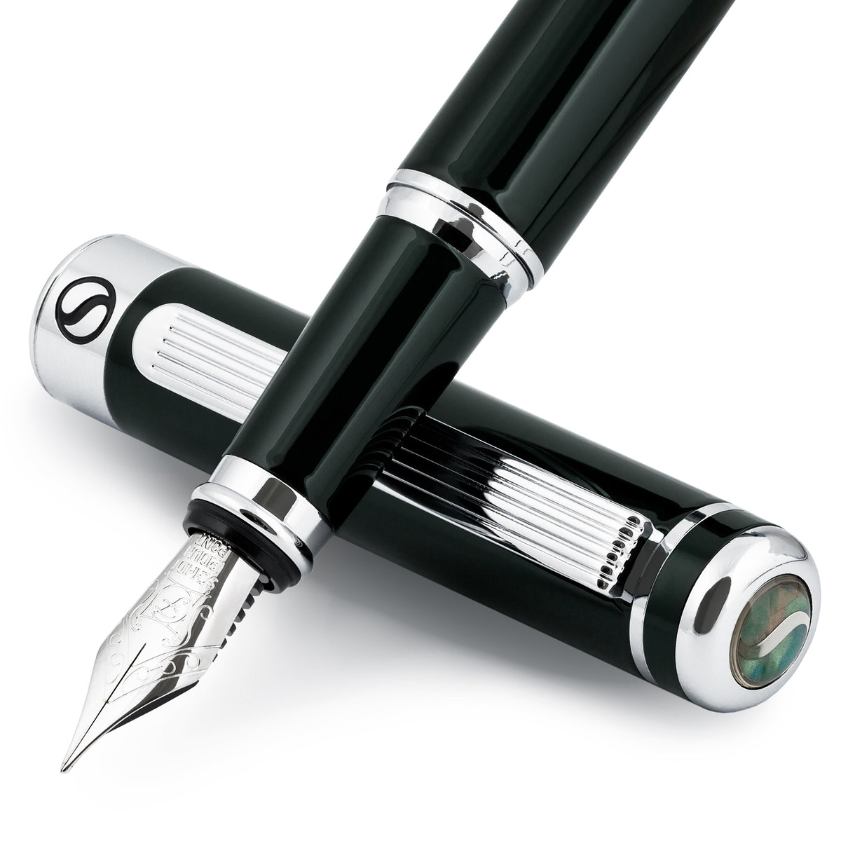 Scriveiner Classic Black Green Fountain Pen - Fine Nib