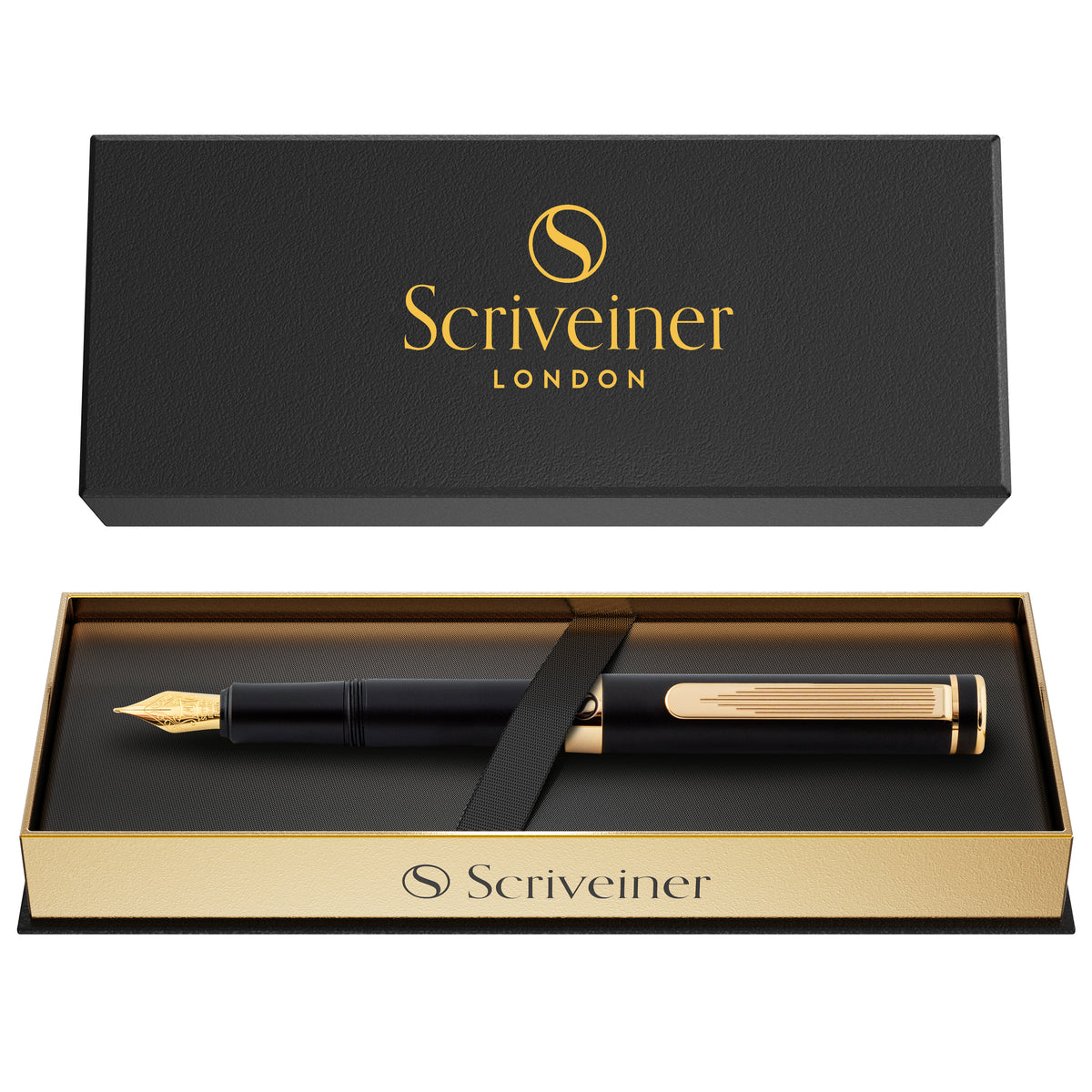 Scriveiner Pocket Pen Black Gold Fountain Pen - Fine Nib
