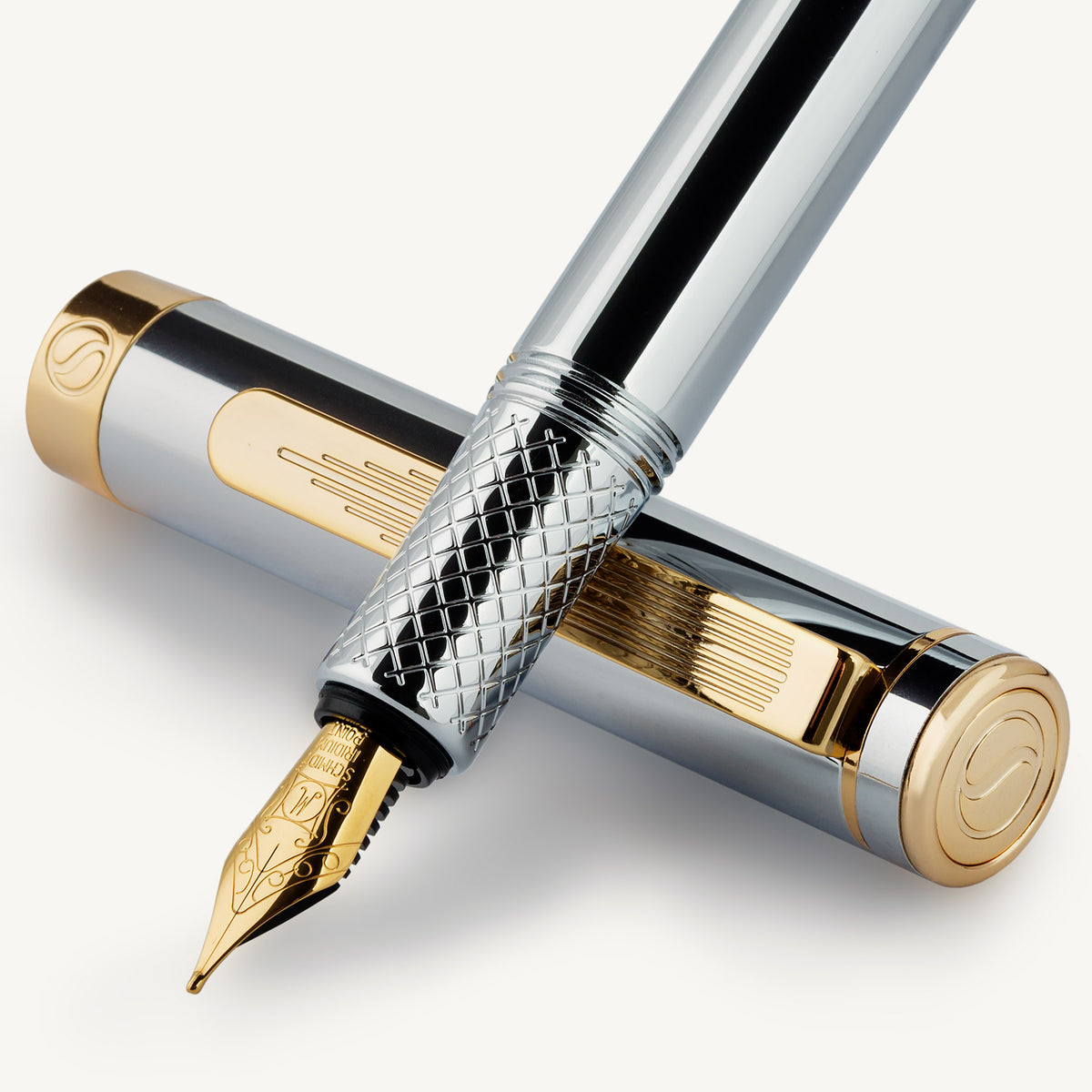 Scriveiner Pocket Pen Silver Gold Fountain Pen - Medium Nib