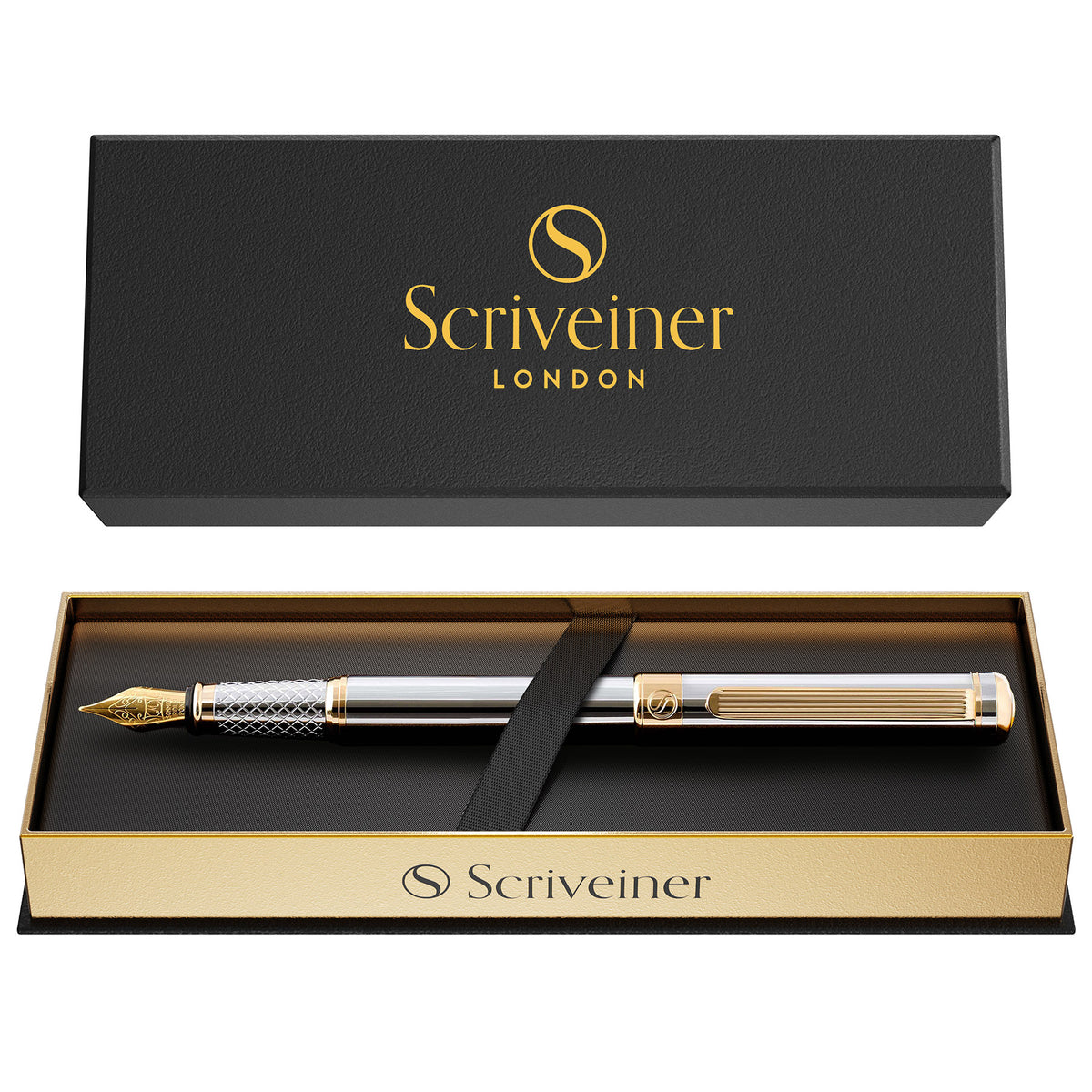 Scriveiner Classic Silver Chrome Fountain Pen -  Fine Nib