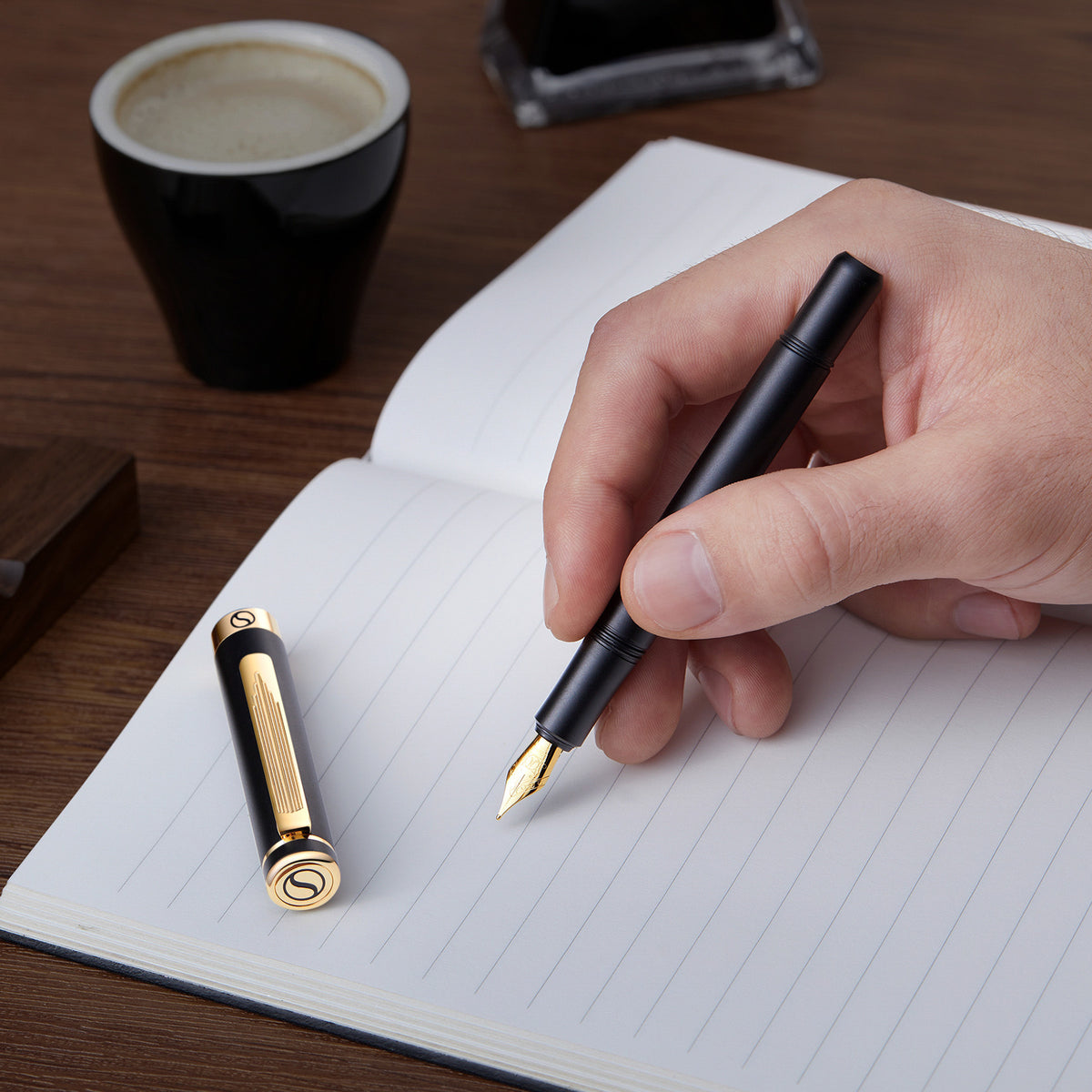 Scriveiner Pocket Pen Black Gold Fountain Pen - Fine Nib