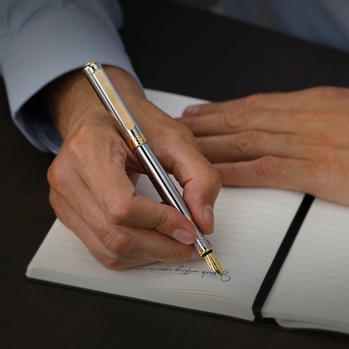Scriveiner Classic Silver Chrome Fountain Pen -  Fine Nib