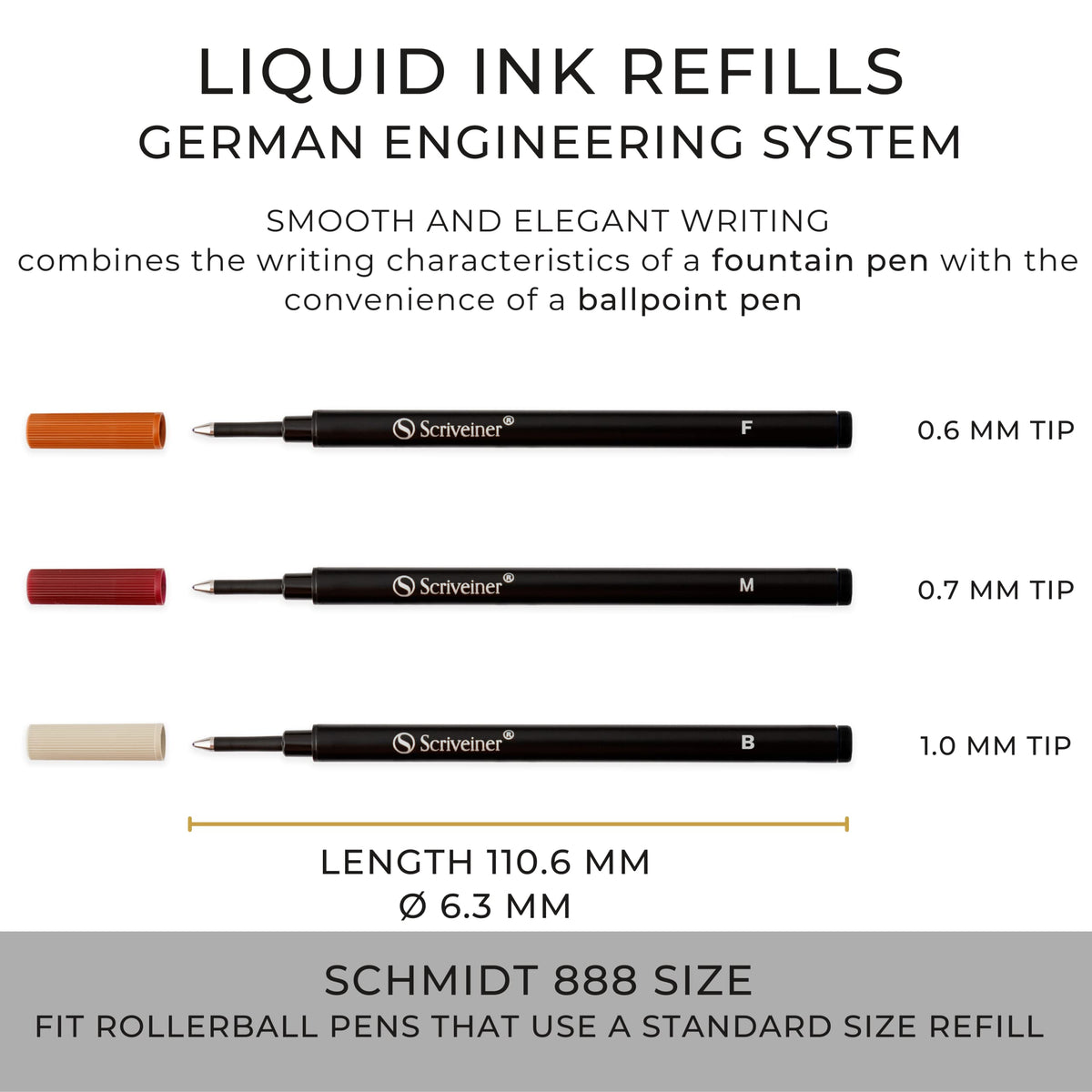 Scriveiner Black Rollerball Refill - Medium Nib