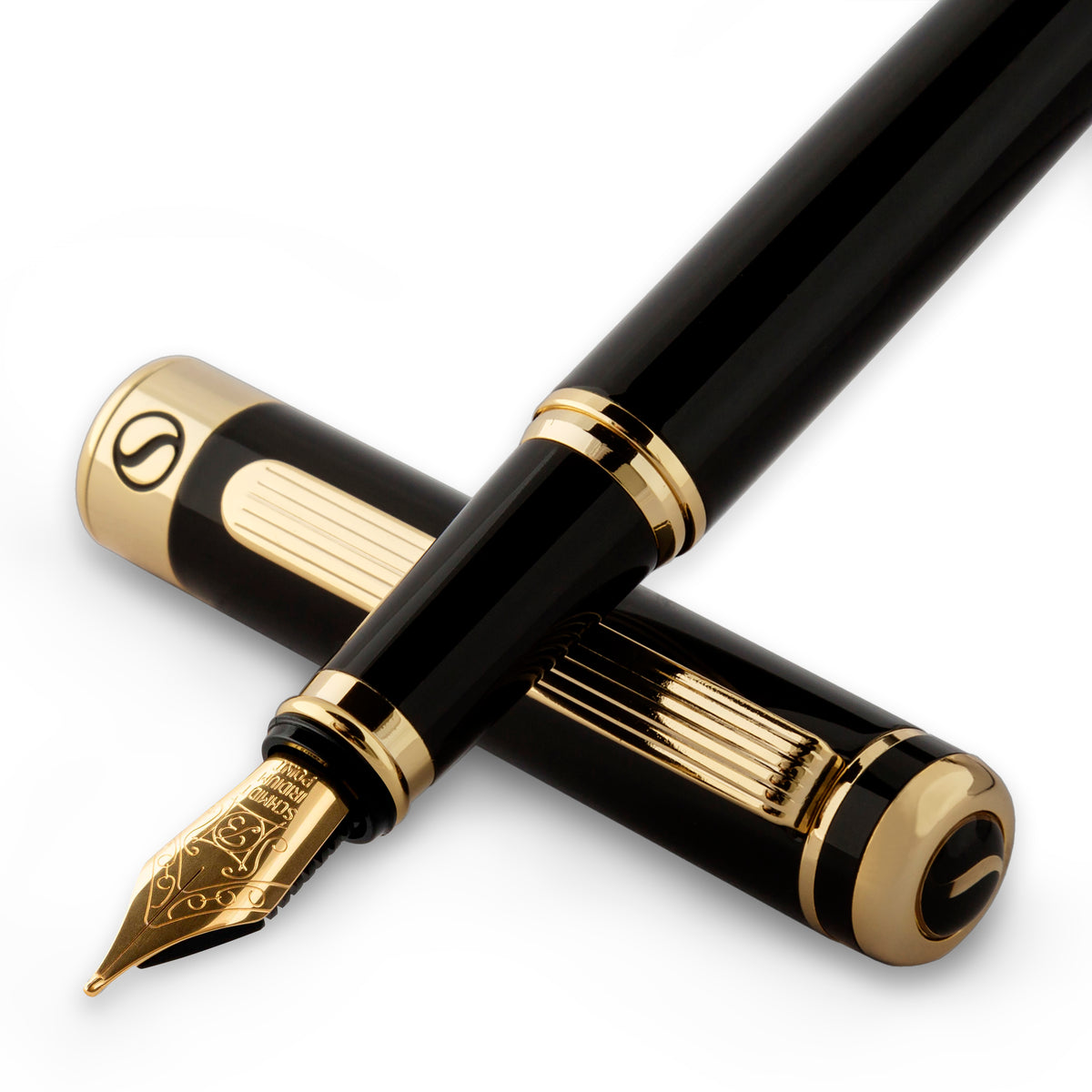 Scriveiner Classic Black Lacquer Fountain Pen - Broad Nib