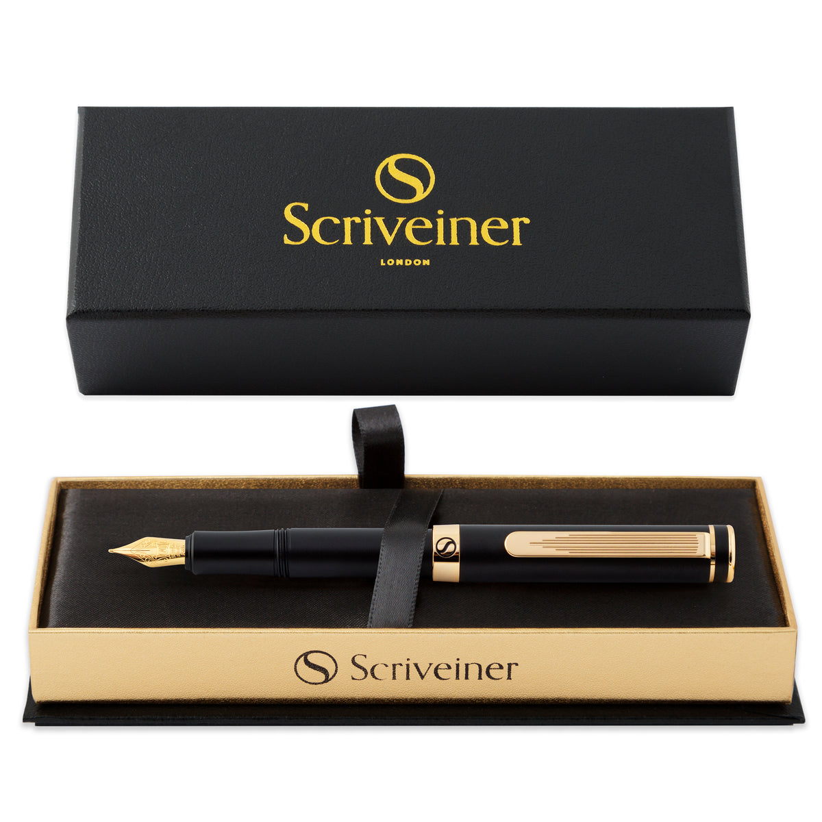 Scriveiner Pocket Pen Black Gold Fountain Pen - Medium Nib