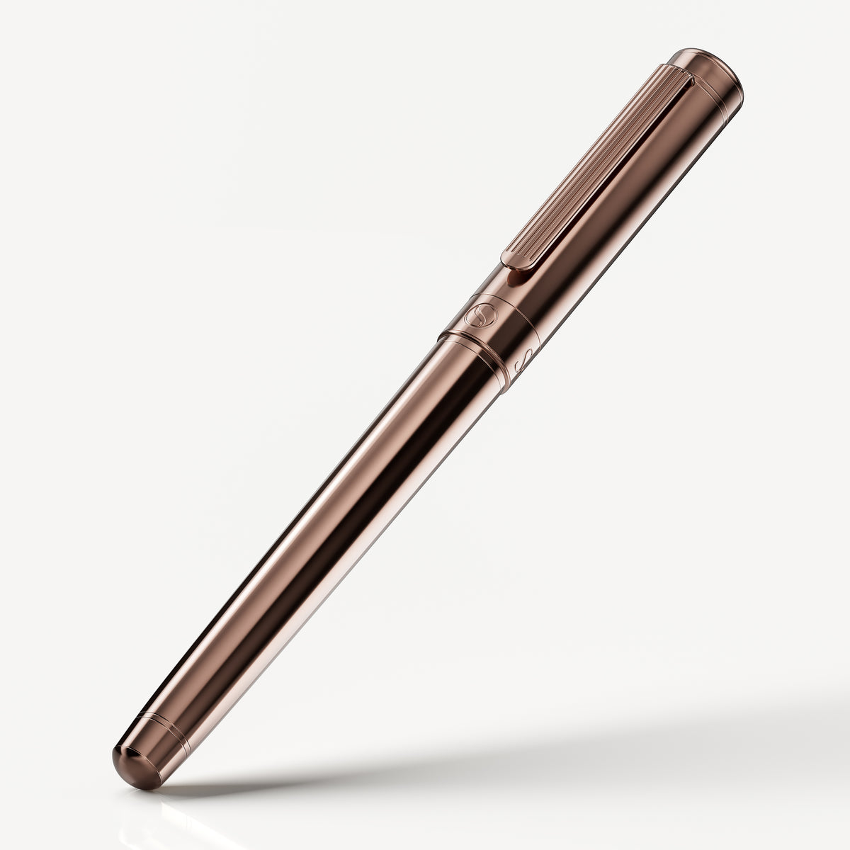 Rose gold pen on a white background